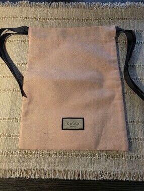 Gucci Pink Canvas Drawstring Toiletry Pouch with Black Ribbon